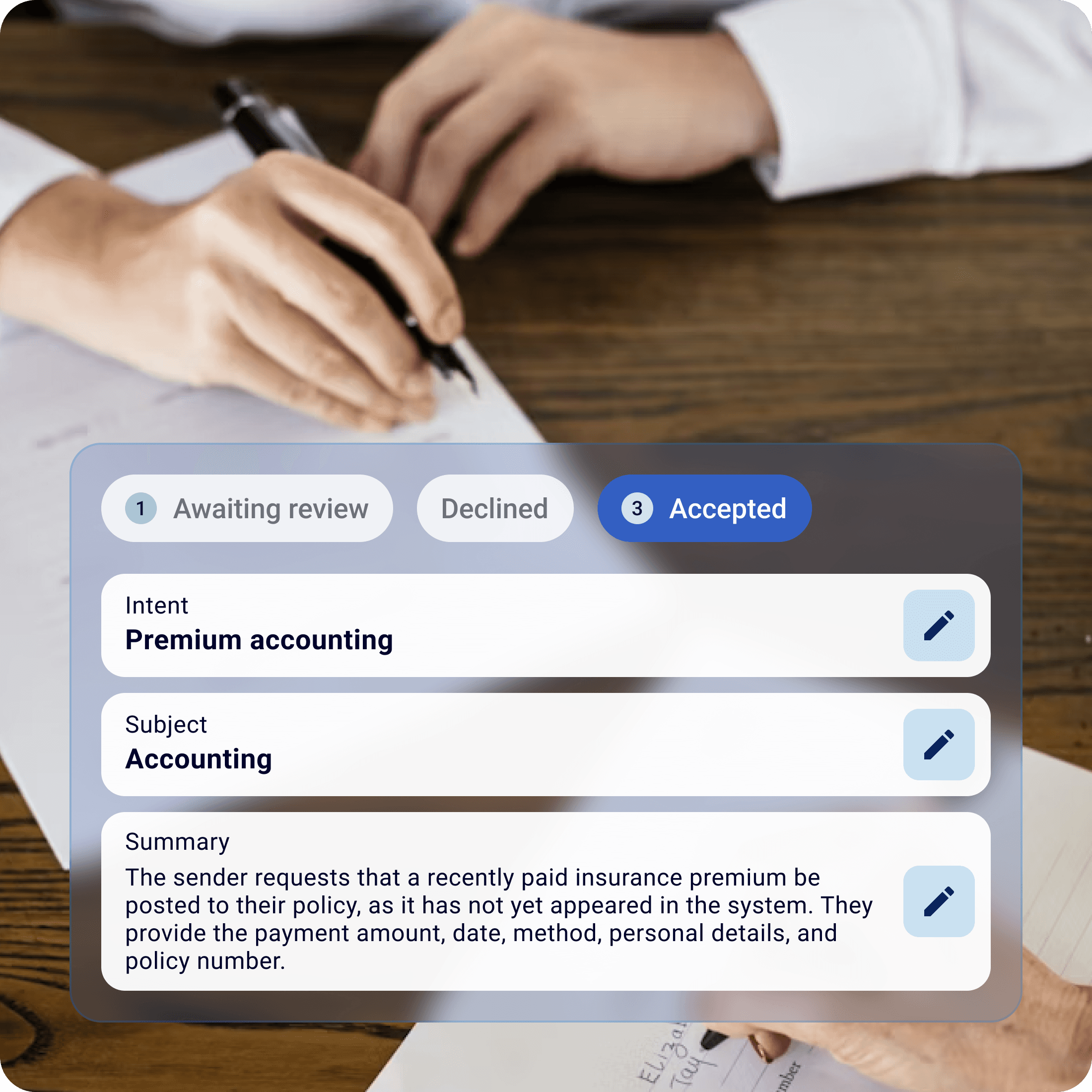 AI agent for policy administration — UI preview.