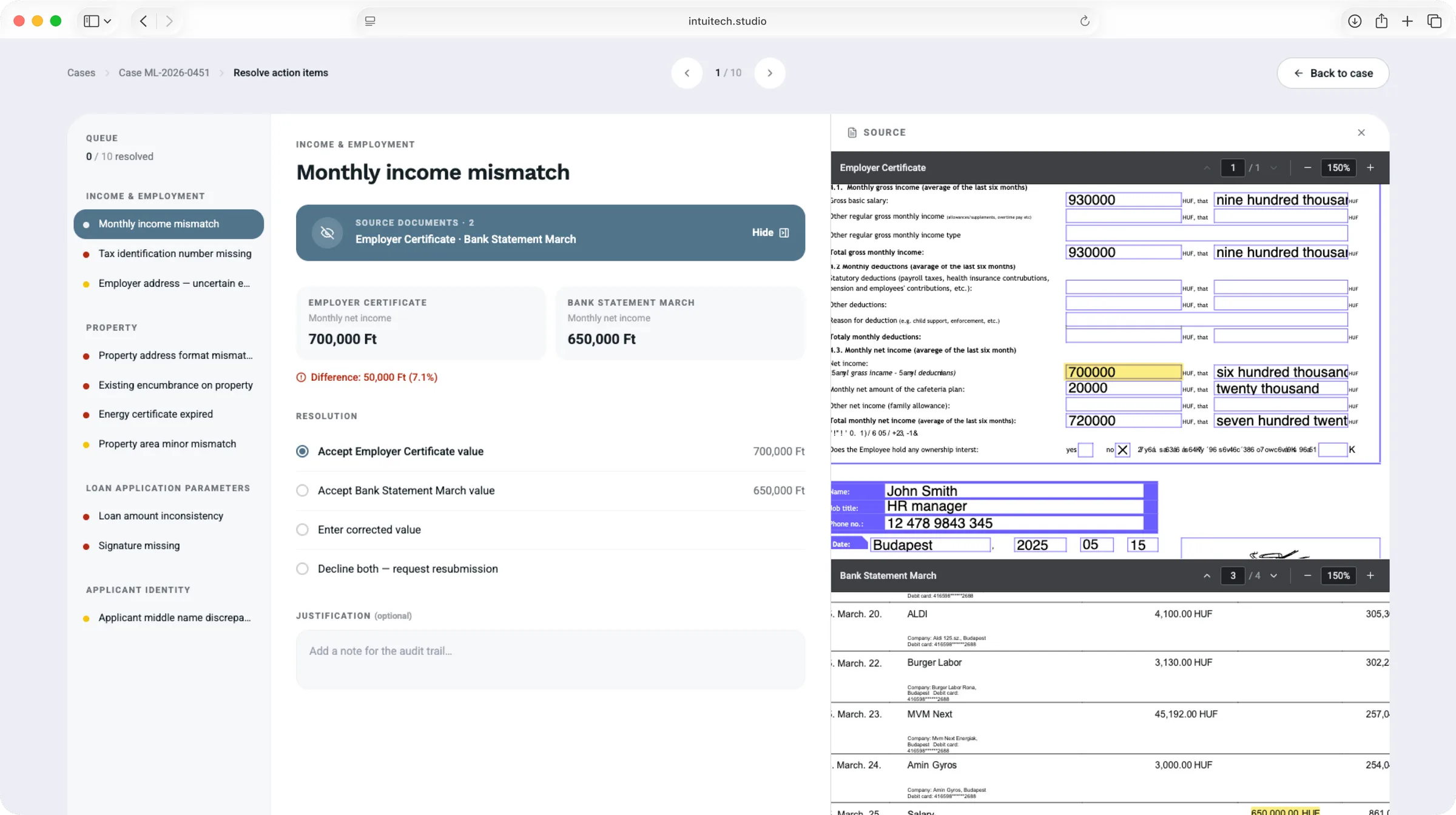 Retail Lending — immediate feedback at submission